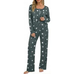 Ekouaer Pajamas for Women Set Long Sleeve Sleepwear Top & Pants Pjs Comfy 2 Piece Lounge Set with Pockets S-XXL(Grey Stars)