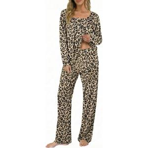 Ekouaer Pajamas for Women Set Long Sleeve Sleepwear Top & Pants Pjs Comfy 2 Piece Lounge Set with Pockets S-XXL(Leopard)