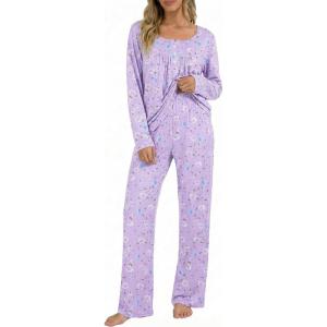 Ekouaer Pajamas for Women Set Long Sleeve Sleepwear Top & Pants Pjs Comfy 2 Piece Lounge Set with Pockets S-XXL(Purple Floral)