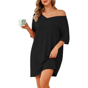 Ekouaer Plus Size Nightgowns for Women Oversized Sleep Shirt Short Sleeve Nightshirt T-Shirt Dress Sleepwear S-4XL(Black)