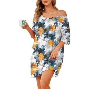 Ekouaer Plus Size Nightgowns for Women Oversized Sleep Shirt Short Sleeve Nightshirt T-Shirt Dress Sleepwear S-4XL(Floral Tye Dye)