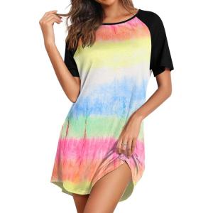 Ekouaer Sleep Shirts for Women Short Sleeve Night Shirts for Sleeping Pullover Nightgown Soft Nightdress S-XXXL(Tie Dye)