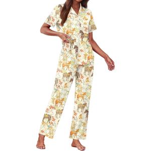 Ekouaer Women’s Pajama Sets Button Down Loungewear Short Sleeve Sleepwear 2 Piece Pants Pjs Set with Pockets S-XXL(Horse Collection)
