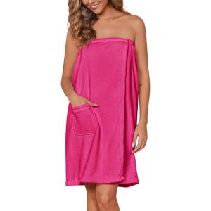 Ekouaer Women’s Towel Wrap Soft Lightweight Shower Wrap Absorbent Spa Body Wrap Bath Robe with Velcro S-L(Hot Pink)