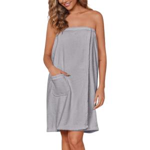 Ekouaer Women’s Towel Wrap Soft Lightweight Shower Wrap Absorbent Spa Body Wrap Bath Robe with Velcro S-L(Light Gray)
