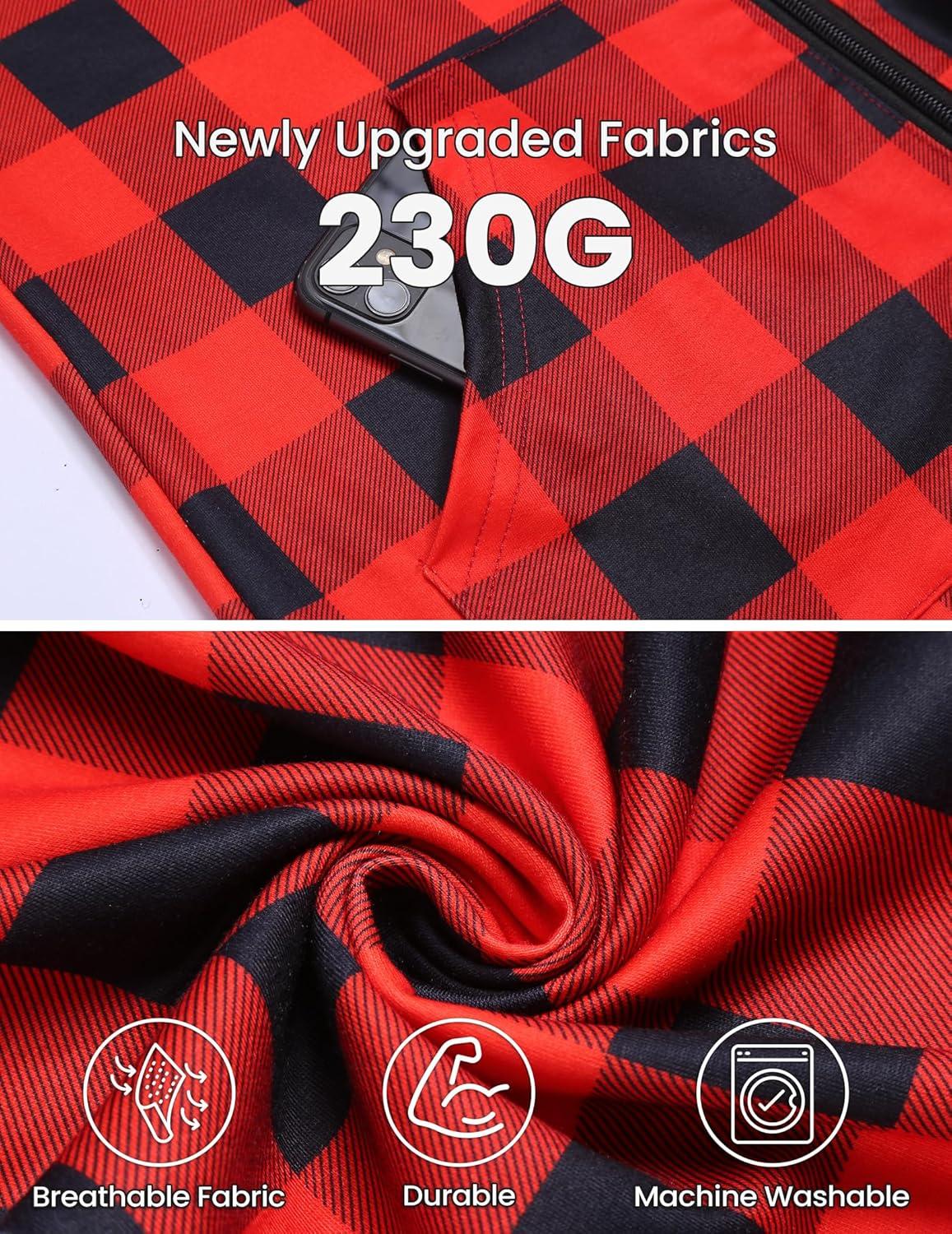imageEkouaer Christmas Onesies for Women Zipper Hooded Onesie Pajamas Adult Soft One Piece Pajama with PocketsRed Plaid