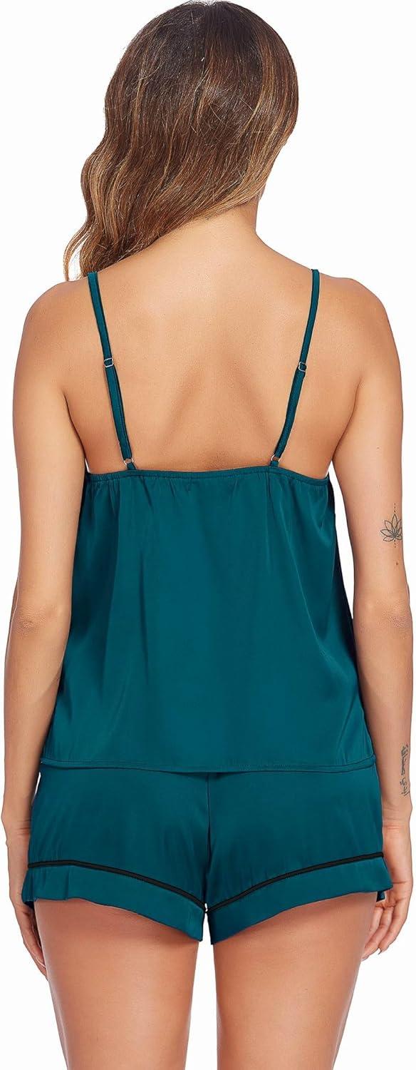 imageEkouaer Pajamas for Women Set Silk Satin Pjs Sexy Lingerie Sleepwear Cami Shorts Set Summer Nightwear SXXLGreen