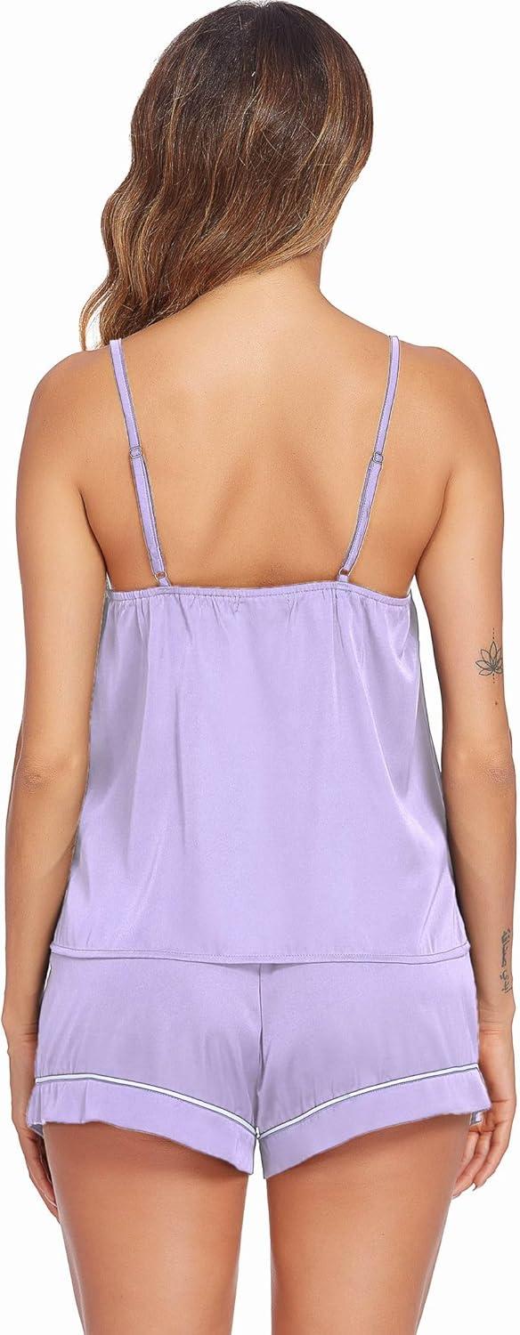 imageEkouaer Pajamas for Women Set Silk Satin Pjs Sexy Lingerie Sleepwear Cami Shorts Set Summer Nightwear SXXLLilac