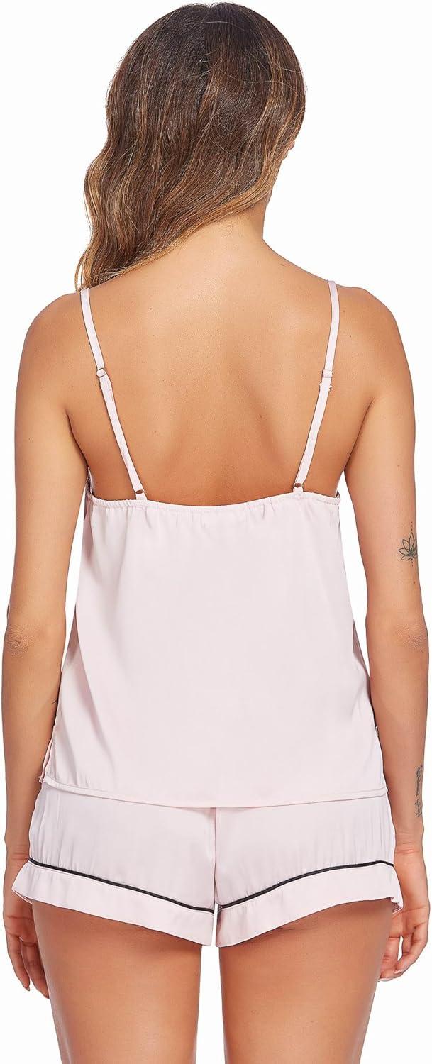 imageEkouaer Pajamas for Women Set Silk Satin Pjs Sexy Lingerie Sleepwear Cami Shorts Set Summer Nightwear SXXLPink