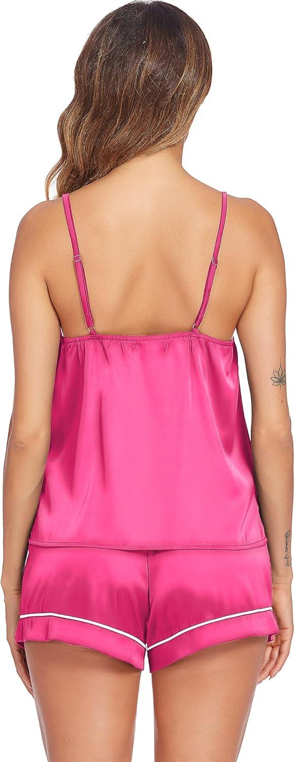 imageEkouaer Pajamas for Women Set Silk Satin Pjs Sexy Lingerie Sleepwear Cami Shorts Set Summer Nightwear SXXLRose