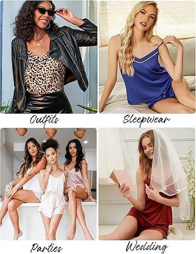 imageEkouaer Pajamas for Women Set Silk Satin Pjs Sexy Lingerie Sleepwear Cami Shorts Set Summer Nightwear SXXLSnowflake
