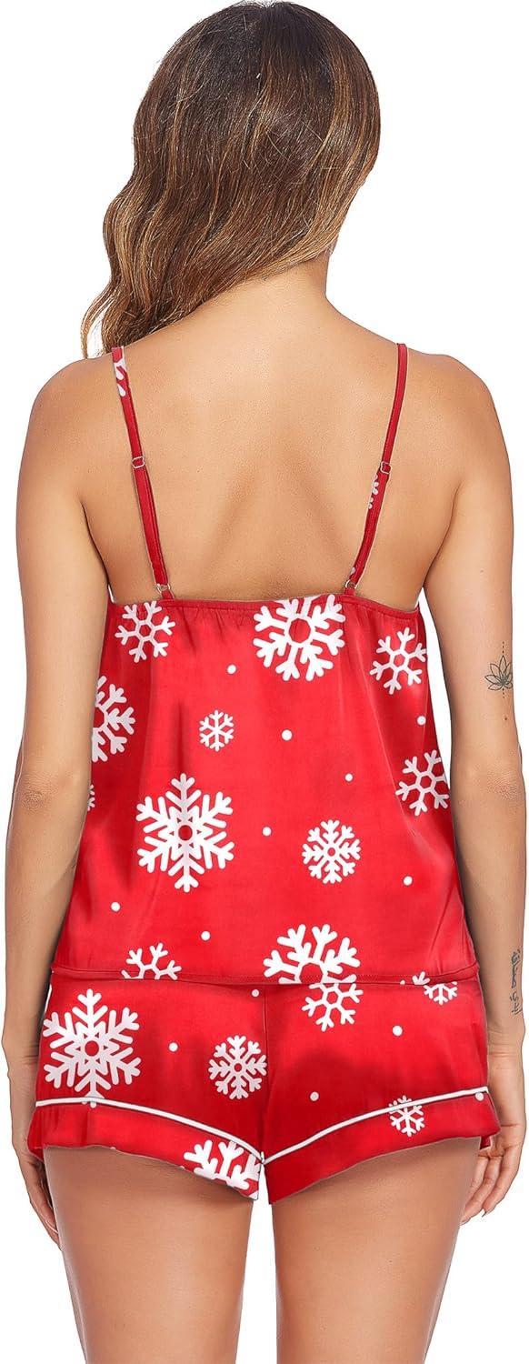 imageEkouaer Pajamas for Women Set Silk Satin Pjs Sexy Lingerie Sleepwear Cami Shorts Set Summer Nightwear SXXLSnowflake