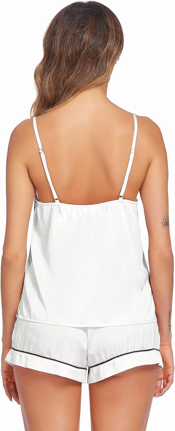 imageEkouaer Pajamas for Women Set Silk Satin Pjs Sexy Lingerie Sleepwear Cami Shorts Set Summer Nightwear SXXLWhite