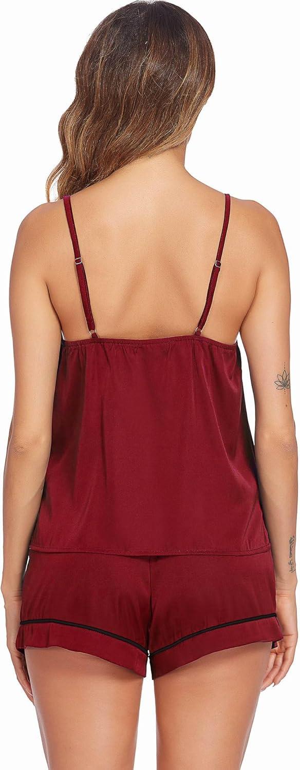 imageEkouaer Pajamas for Women Set Silk Satin Pjs Sexy Lingerie Sleepwear Cami Shorts Set Summer Nightwear SXXLWine