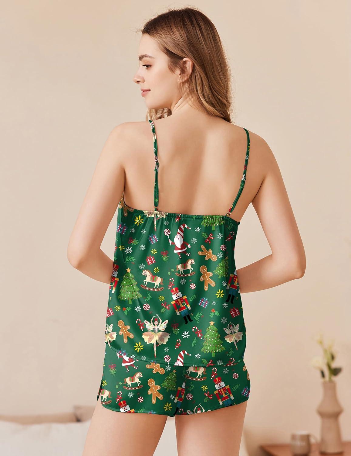 imageEkouaer Silk Pajamas Set for Women Satin Camisole Sleepwear Lingerie VNeck Cami Top and Shorts PjsChristmas Elf Soldiers