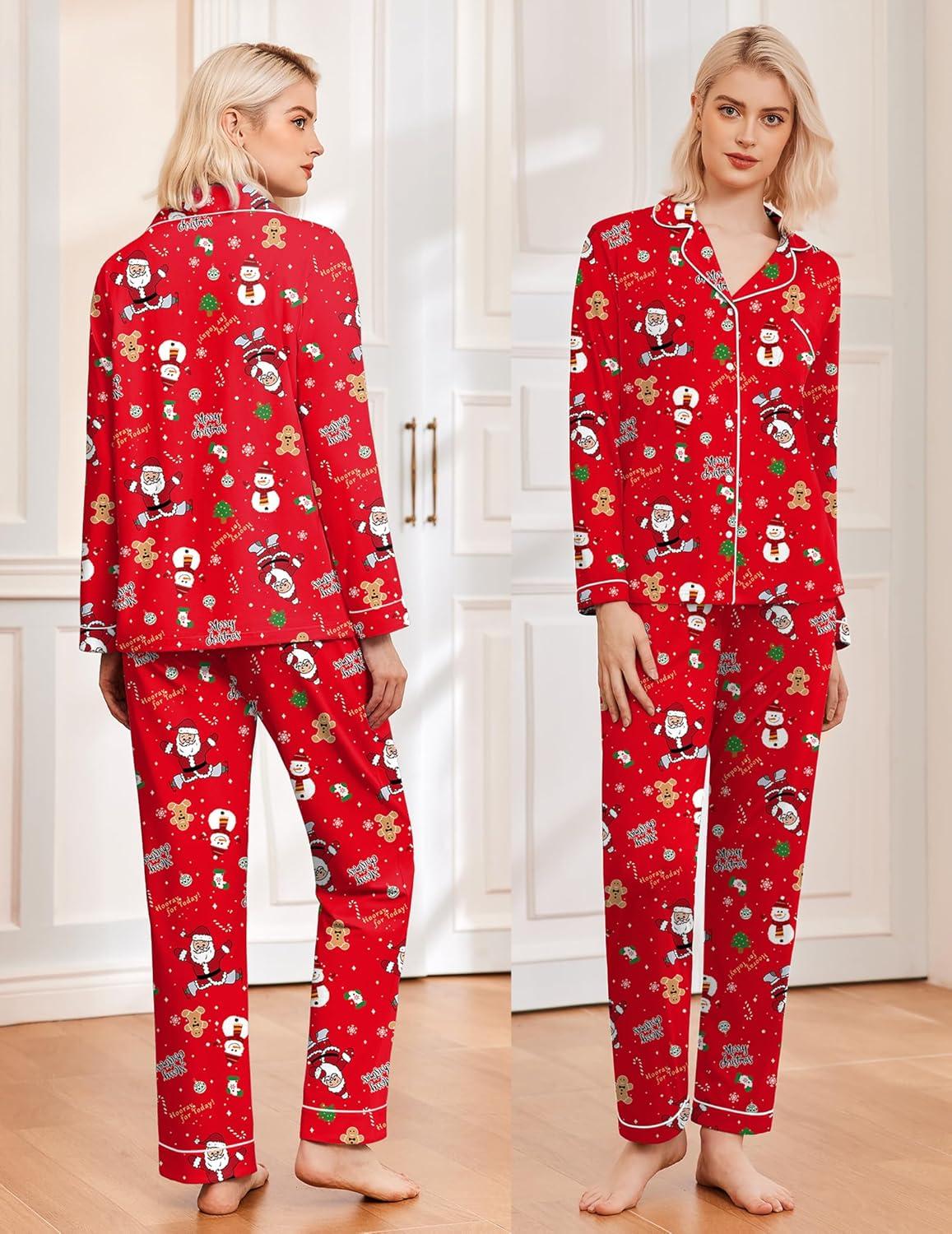 imageEkouaer Womens Classic Sleepwear Long Pajama Set SXXLChristmas Red