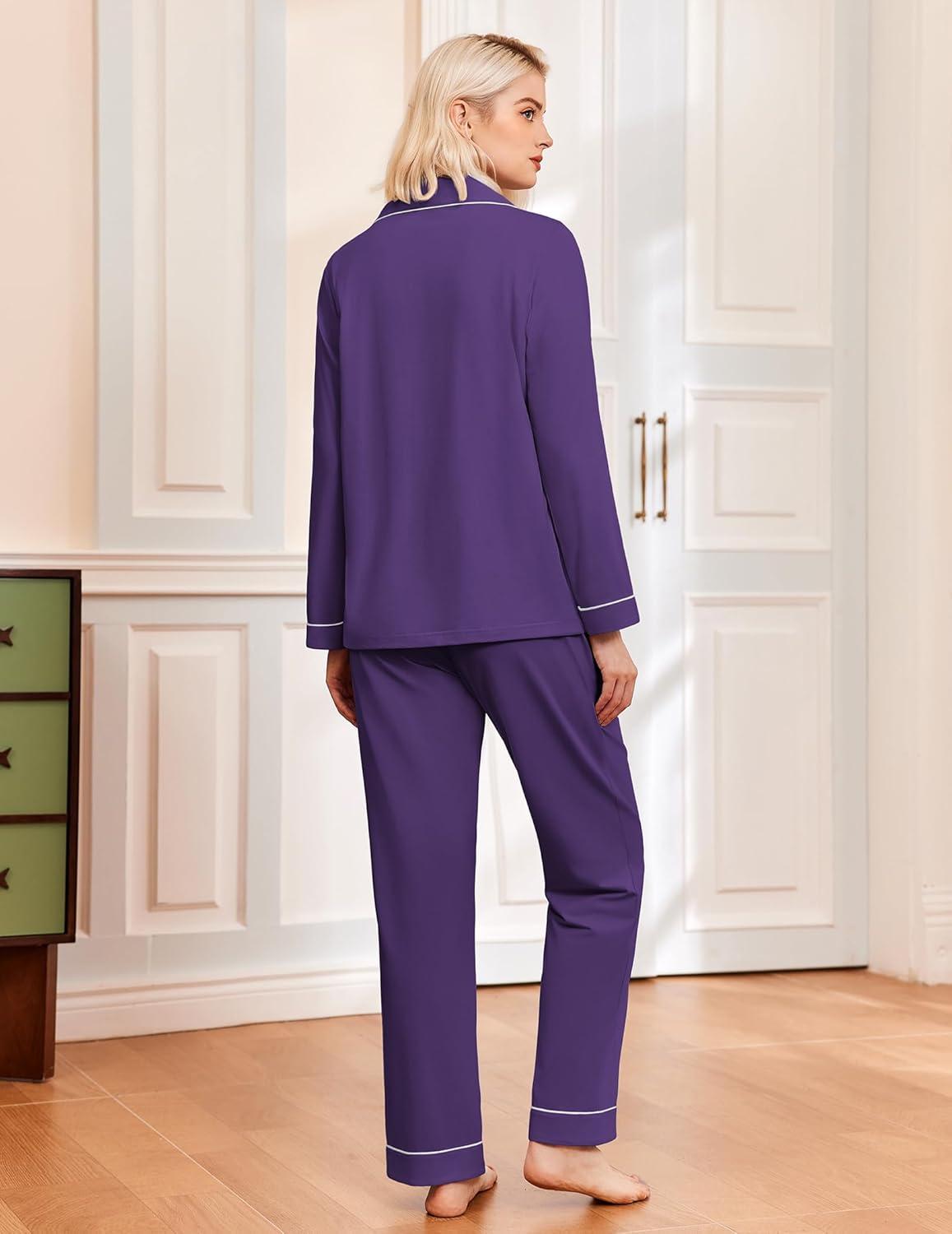 imageEkouaer Womens Classic Sleepwear Long Pajama Set SXXLPurple