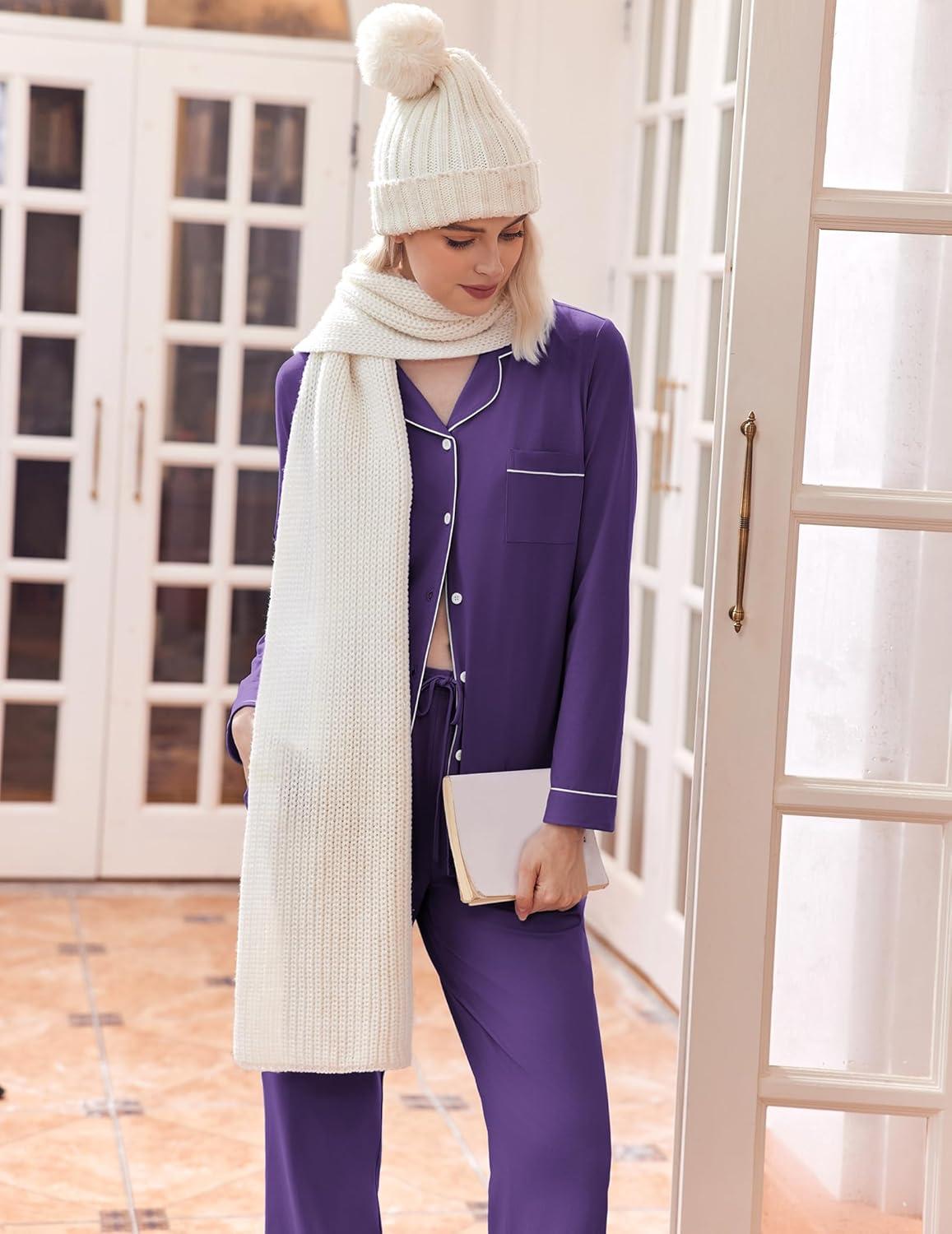 imageEkouaer Womens Classic Sleepwear Long Pajama Set SXXLPurple