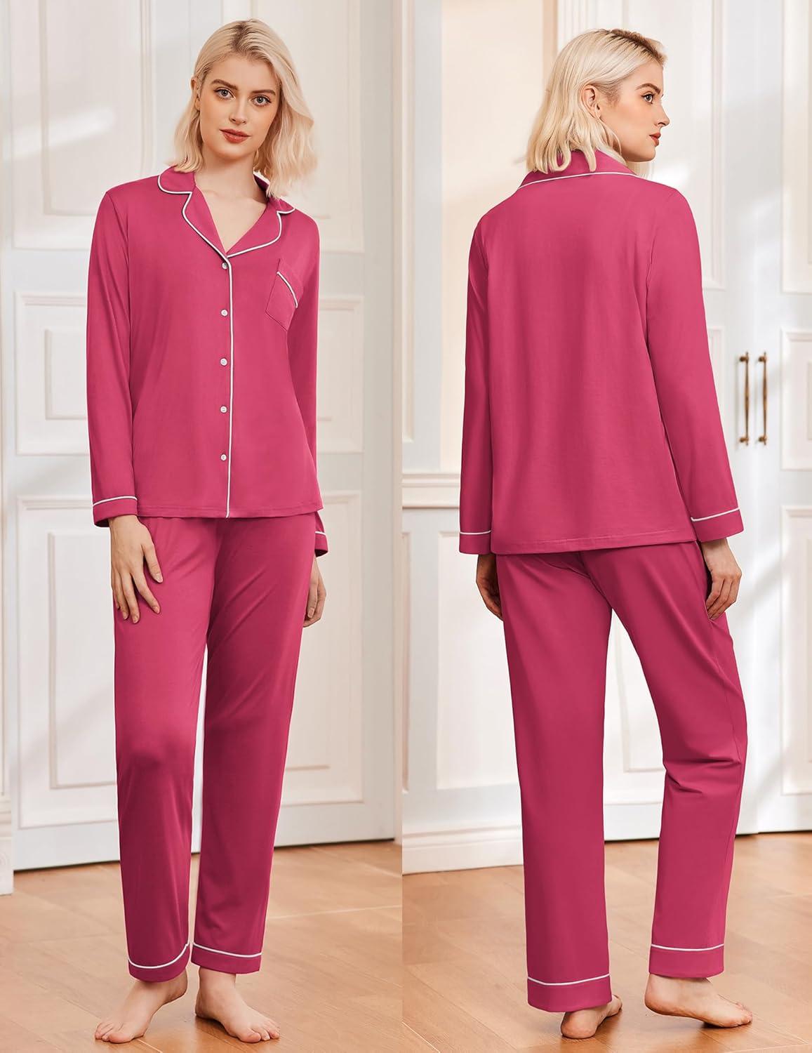 imageEkouaer Womens Classic Sleepwear Long Pajama Set SXXLRosy
