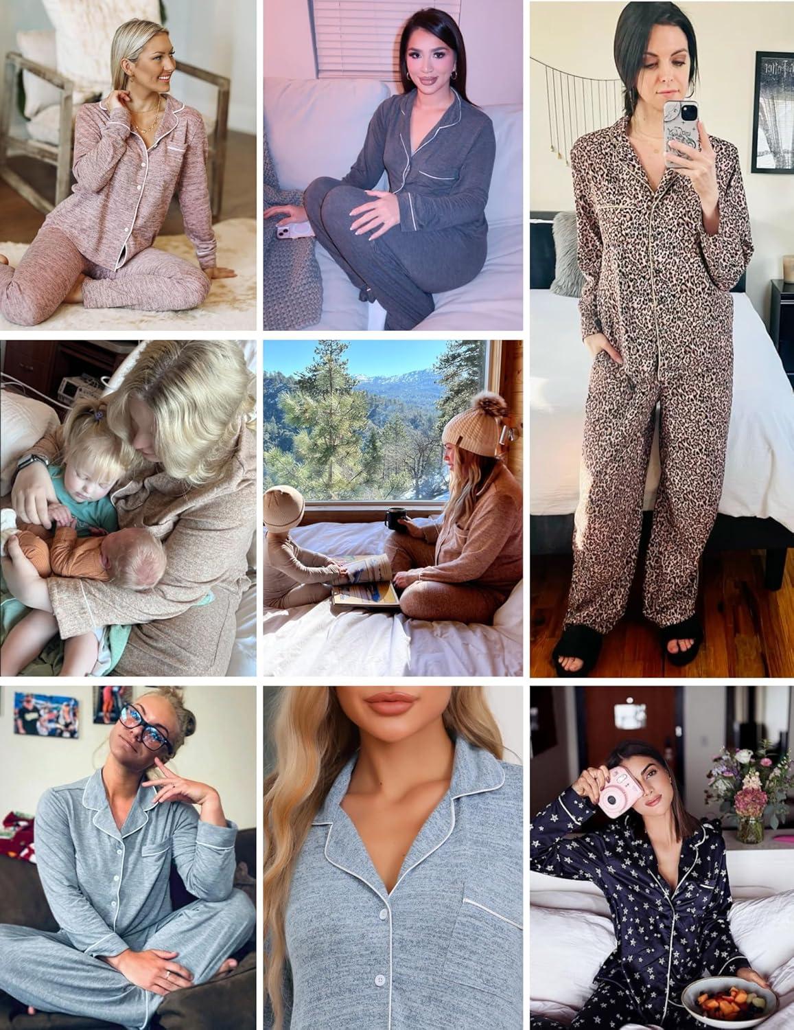 imageEkouaer Womens Pajama Sets Long Sleeve Sleepwear Comfy Button Down Nightwear Long Pants Pjs Lounge Set with Pockets SXXLChristmas Black