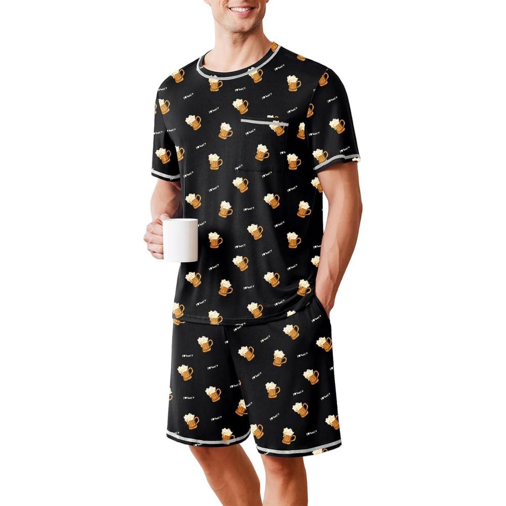 imageEkouaer Mens Pajamas Set Casual Short Sleeve Shirts and Shorts Soft 2 Piece Loungewear With PocketsBeer