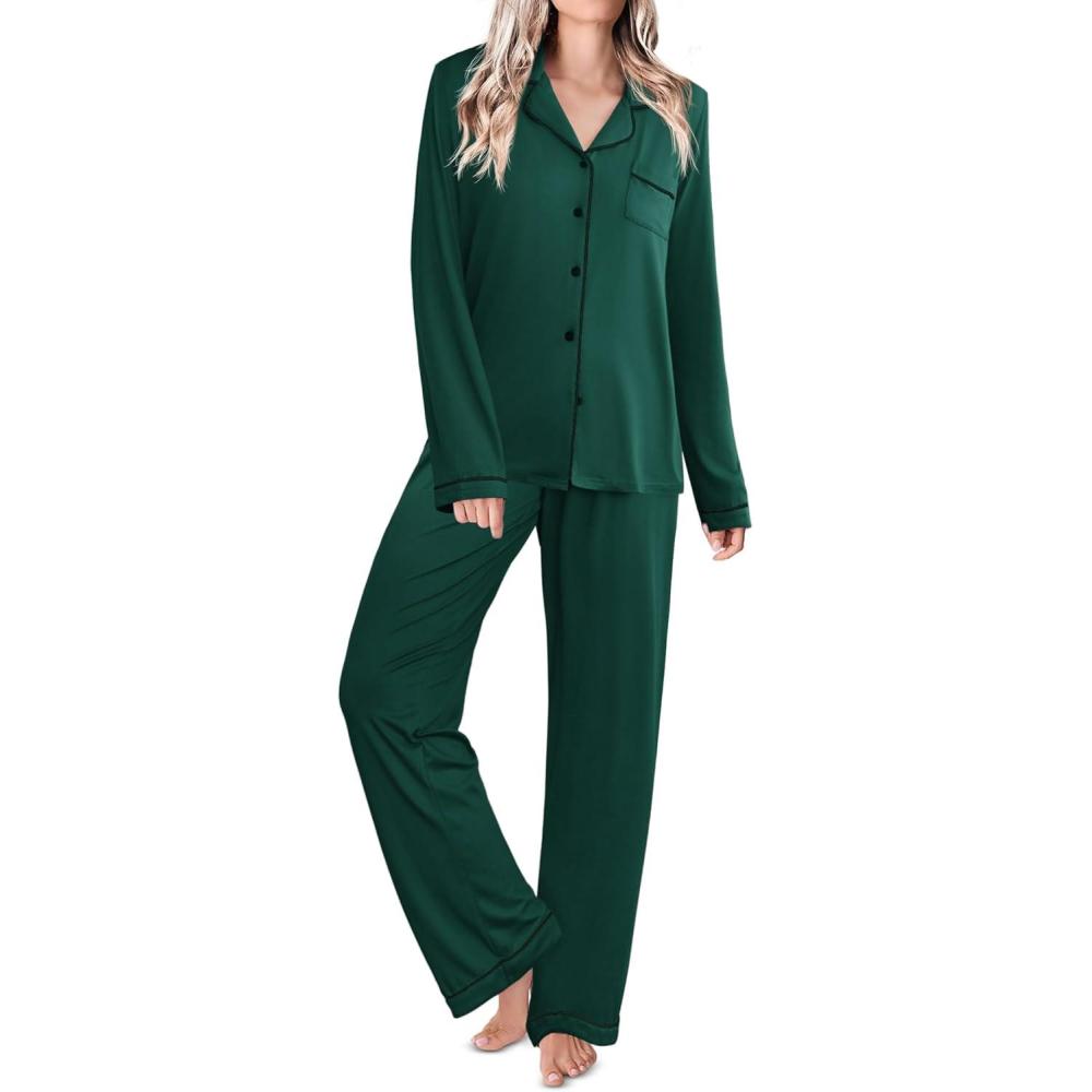imageEkouaer Womens Classic Sleepwear Long Pajama Set SXXLGreen