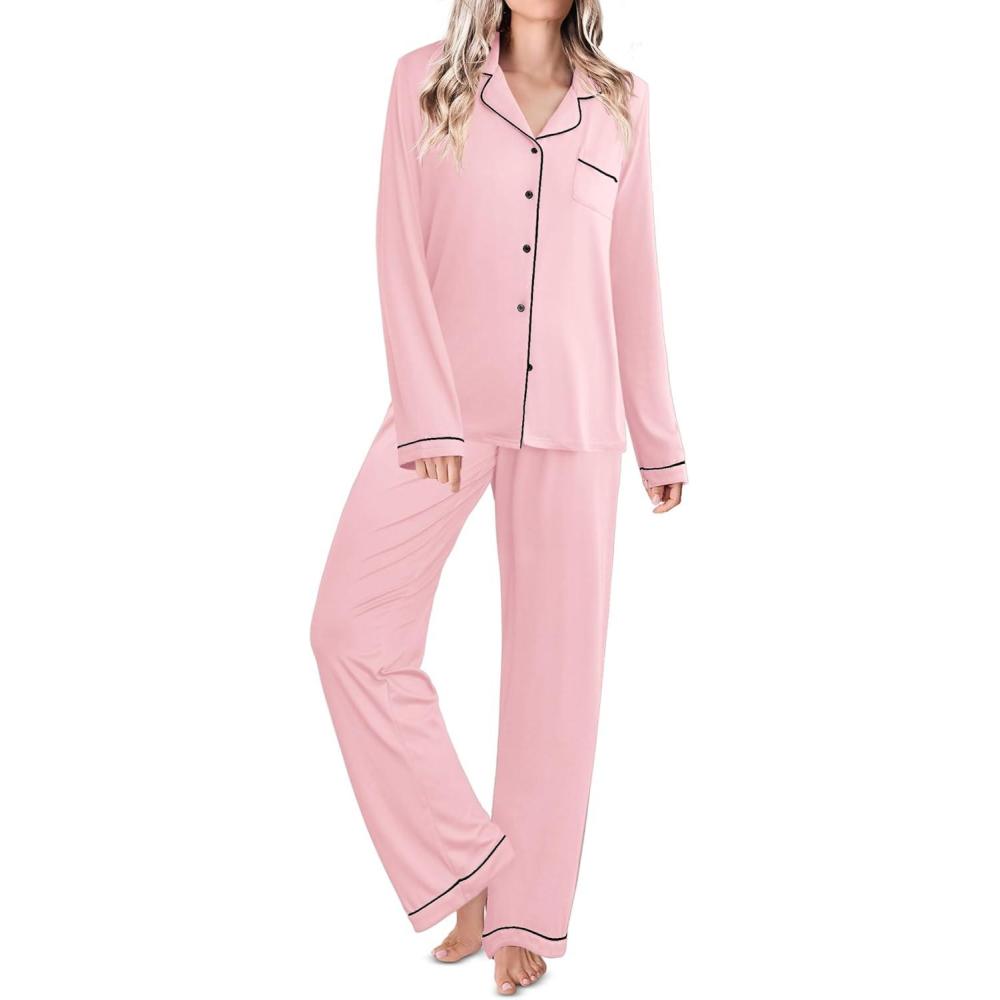 imageEkouaer Womens Classic Sleepwear Long Pajama Set SXXLPink