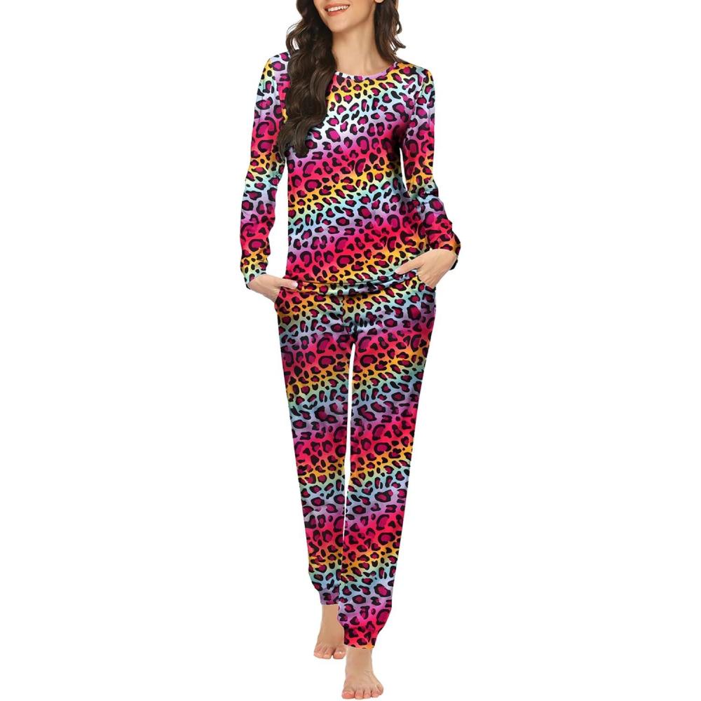 imageEkouaer Womens Jogger Pajama Sets Long Sleeve Sleepwear Round Neck Nightwear Soft Pjs Lounge Sets with PocketsColorful Star