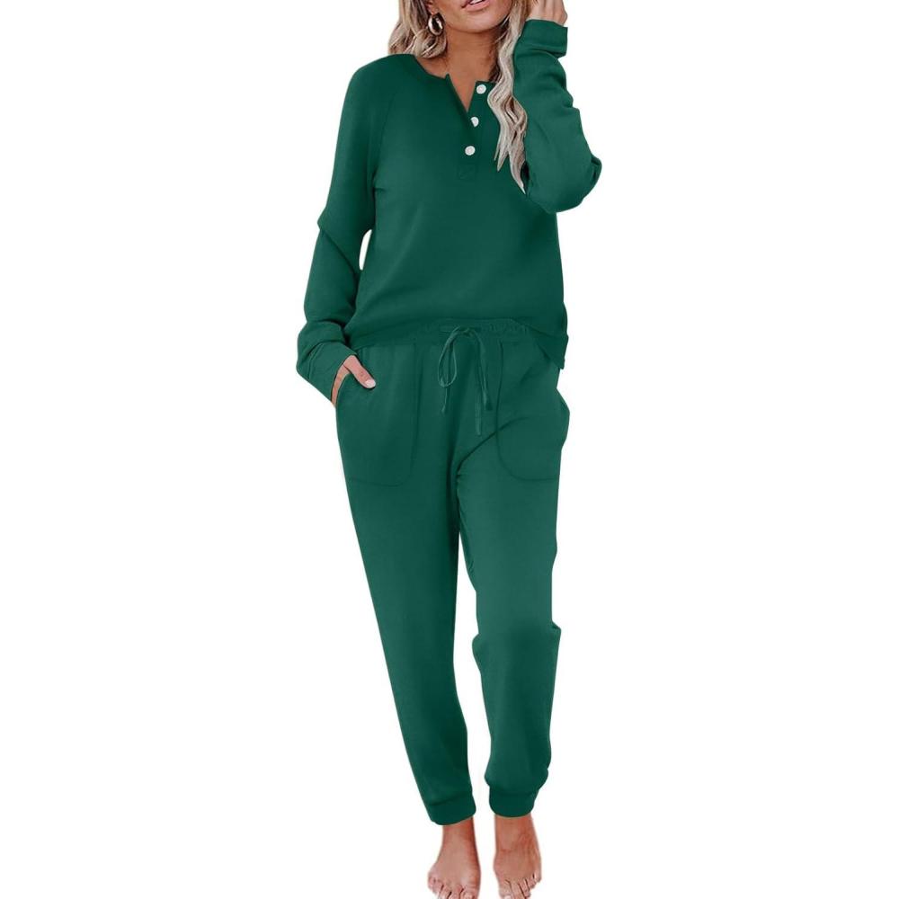 imageEkouaer Womens Pajamas Long Sleeve Jogger Sets Comfy Pjs Soft Loungewear 2 Piece Lounge Sets with Pockets SXXLDark Green
