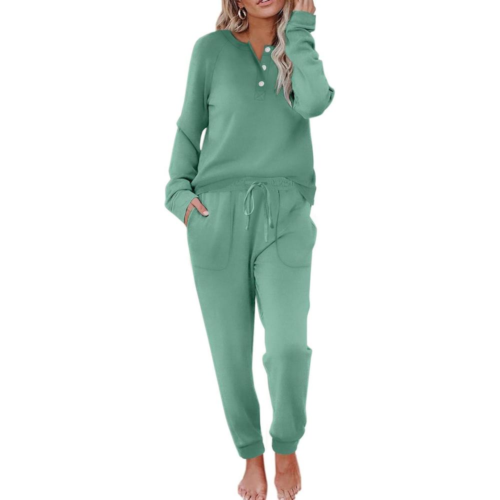 imageEkouaer Womens Pajamas Long Sleeve Jogger Sets Comfy Pjs Soft Loungewear 2 Piece Lounge Sets with Pockets SXXLGreen