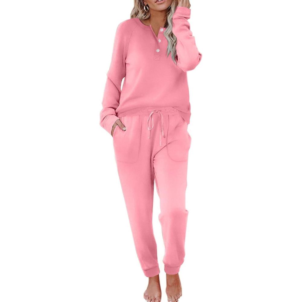 imageEkouaer Womens Pajamas Long Sleeve Jogger Sets Comfy Pjs Soft Loungewear 2 Piece Lounge Sets with Pockets SXXLRose