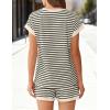 EKOUAER 2 Piece Sets for Women Summer Outfits Cute Stripe Knit T Shirts Shorts Matching Lounge Set(Beige Striped)