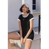 EKOUAER 2 Piece Sets for Women Summer Outfits Cute Stripe Knit T Shirts Shorts Matching Lounge Set(Black)