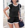 EKOUAER 2 Piece Sets for Women Summer Outfits Cute Stripe Knit T Shirts Shorts Matching Lounge Set(Black)
