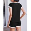EKOUAER 2 Piece Sets for Women Summer Outfits Cute Stripe Knit T Shirts Shorts Matching Lounge Set(Black)