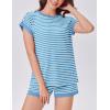 EKOUAER 2 Piece Sets for Women Summer Outfits Cute Stripe Knit T Shirts Shorts Matching Lounge Set(Blue Striped)