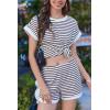 EKOUAER 2 Piece Sets for Women Summer Outfits Cute Stripe Knit T Shirts Shorts Matching Lounge Set(Brown Striped)