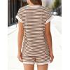 EKOUAER 2 Piece Sets for Women Summer Outfits Cute Stripe Knit T Shirts Shorts Matching Lounge Set(Brown Striped)
