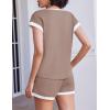 EKOUAER 2 Piece Sets for Women Summer Outfits Cute Stripe Knit T Shirts Shorts Matching Lounge Set(Khaki)