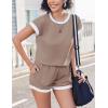 EKOUAER 2 Piece Sets for Women Summer Outfits Cute Stripe Knit T Shirts Shorts Matching Lounge Set(Khaki)