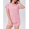 EKOUAER 2 Piece Sets for Women Summer Outfits Cute Stripe Knit T Shirts Shorts Matching Lounge Set(Pink Striped)