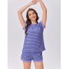 EKOUAER 2 Piece Sets for Women Summer Outfits Cute Stripe Knit T Shirts Shorts Matching Lounge Set(Purple Striped)