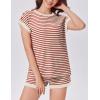 EKOUAER 2 Piece Sets for Women Summer Outfits Cute Stripe Knit T Shirts Shorts Matching Lounge Set(Red Striped)