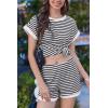EKOUAER 2 Piece Sets for Women Summer Outfits Cute Stripe Knit T Shirts Shorts Matching Lounge Set(White Striped)