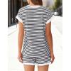 EKOUAER 2 Piece Sets for Women Summer Outfits Cute Stripe Knit T Shirts Shorts Matching Lounge Set(White Striped)