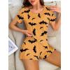 Ekouaer 2 Pack Pajamas Short Sleeve Top with Shorts Sets Comfy Pjs Lounge Sets Sleepwear for Women(Yellow Bat/Skull)