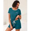 Ekouaer 2 Pack Womens Pajama Sets Lightweight Summer Pajamas Short Sleeve Pj Top with Shorts, Chest Pocket(Blue Green/Blue Good Night)