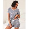 Ekouaer 2 Pack Womens Pajama Sets Lightweight Summer Pajamas Short Sleeve Pj Top with Shorts, Chest Pocket(Grey Coffee/Light Gary Stars)