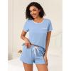 Ekouaer 2 Pack Womens Pajama Sets Lightweight Summer Pajamas Short Sleeve Pj Top with Shorts, Chest Pocket(Light Blue/Black Flower)