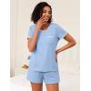 Ekouaer 2 Pack Womens Pajama Sets Lightweight Summer Pajamas Short Sleeve Pj Top with Shorts, Chest Pocket(Light Blue/Black Flower)